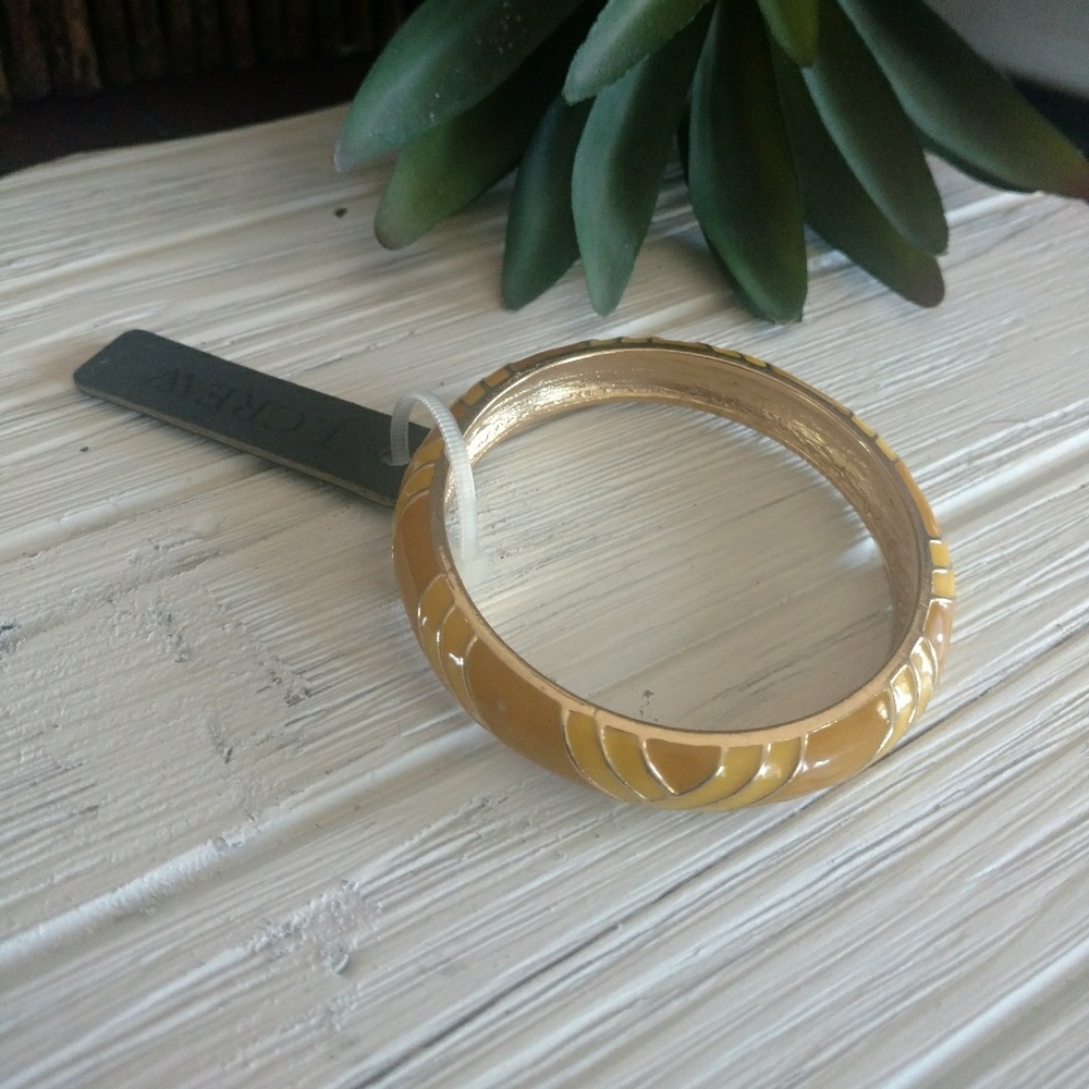 NWT J.Crew Yellow Enamel Bangle Bracelet Geometric Art Deco Goldtone OS
